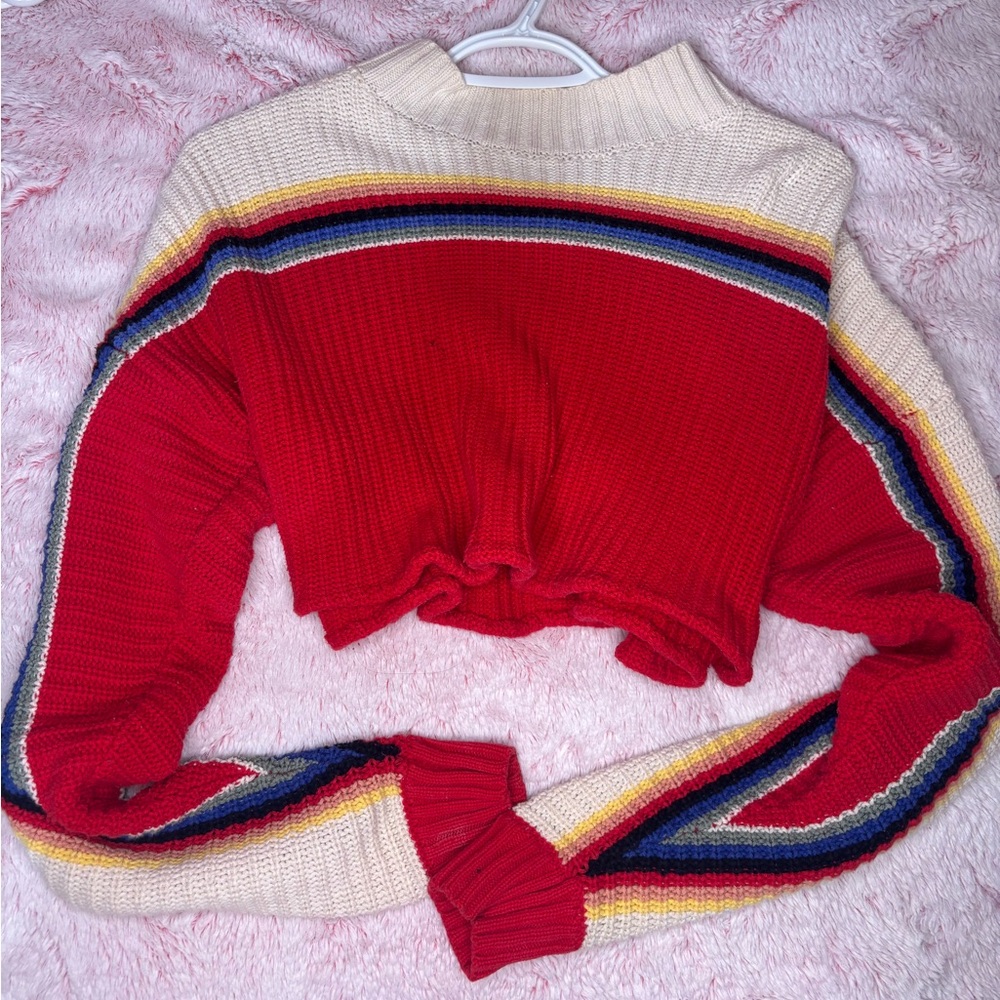 Colorful Striped Cropped Sweater
